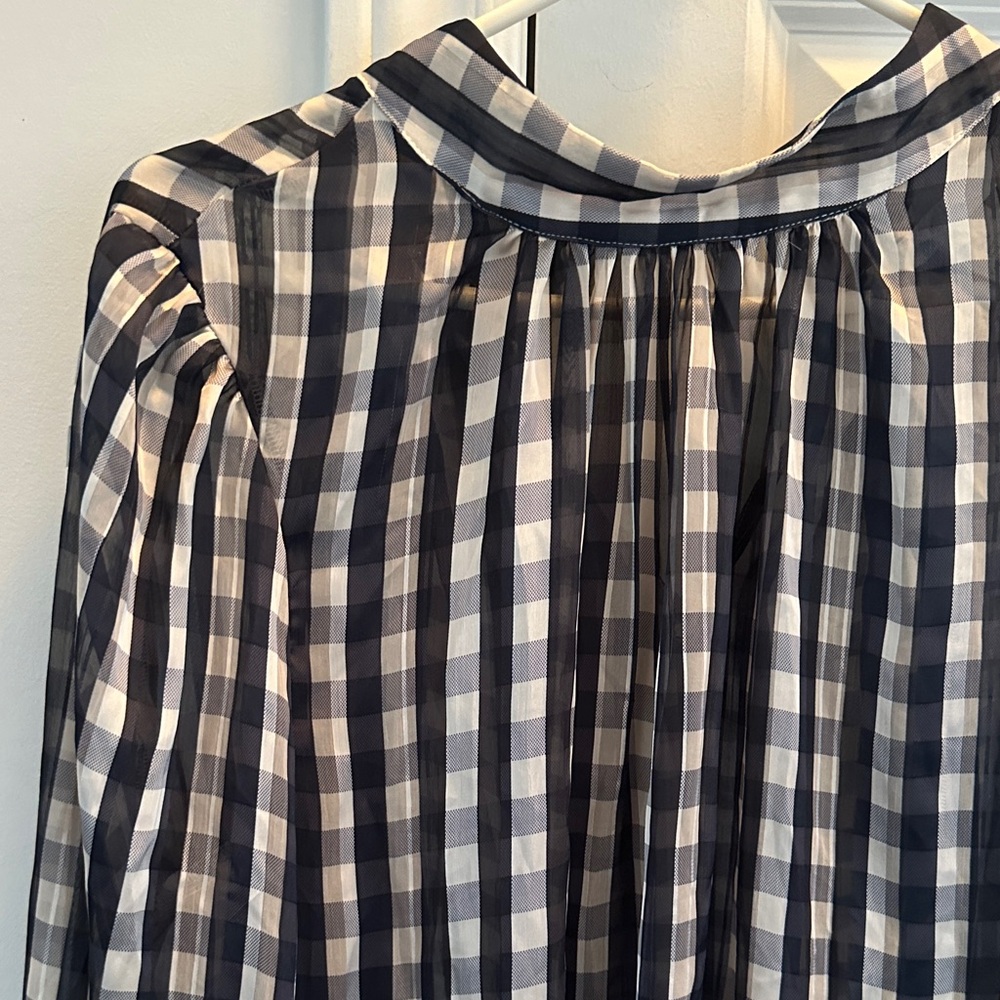 Checkered Blue and off White Women's blouse - Picture 3 of 11